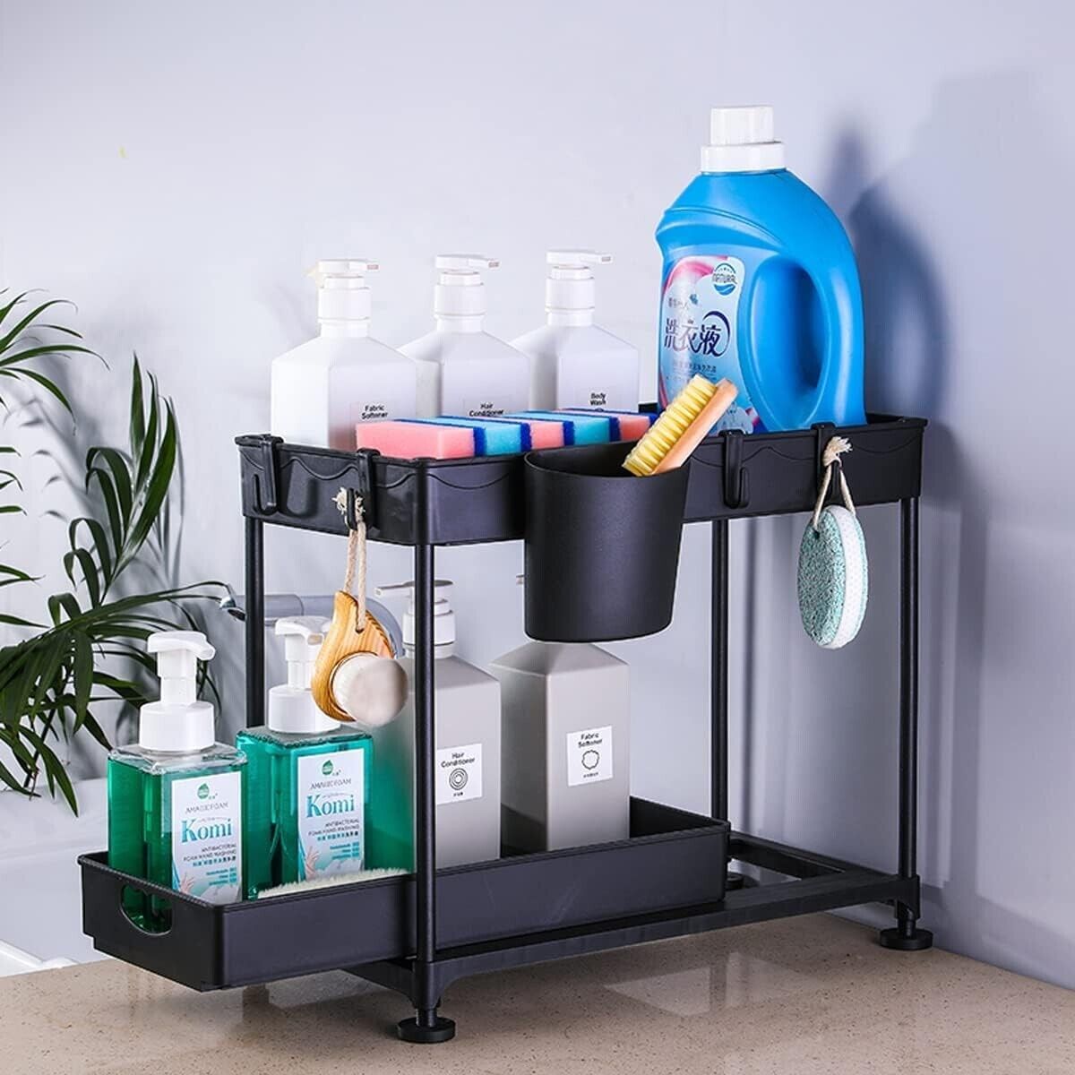 cesto scorrevole a 2 strati gestisce lo scaffale del bagno della cucina, con gan