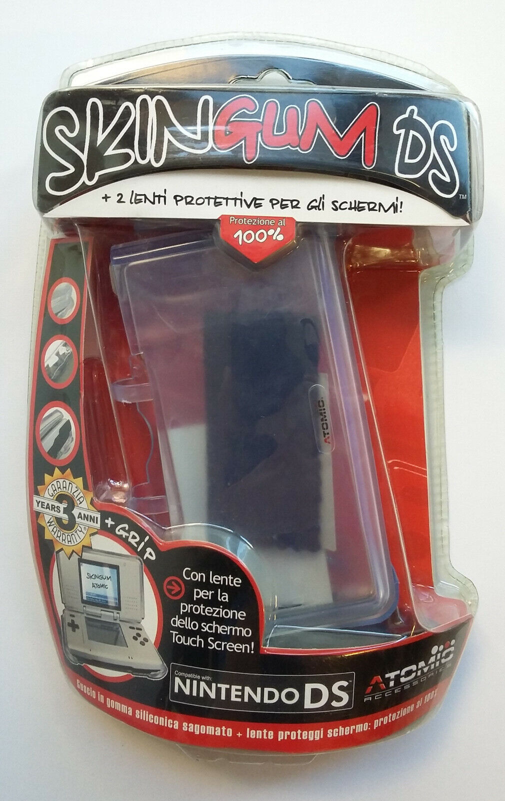 ATOMIC SKIN GUM NINTENDO DS Guscio in gomma siliconica + 2 pellicole schermo