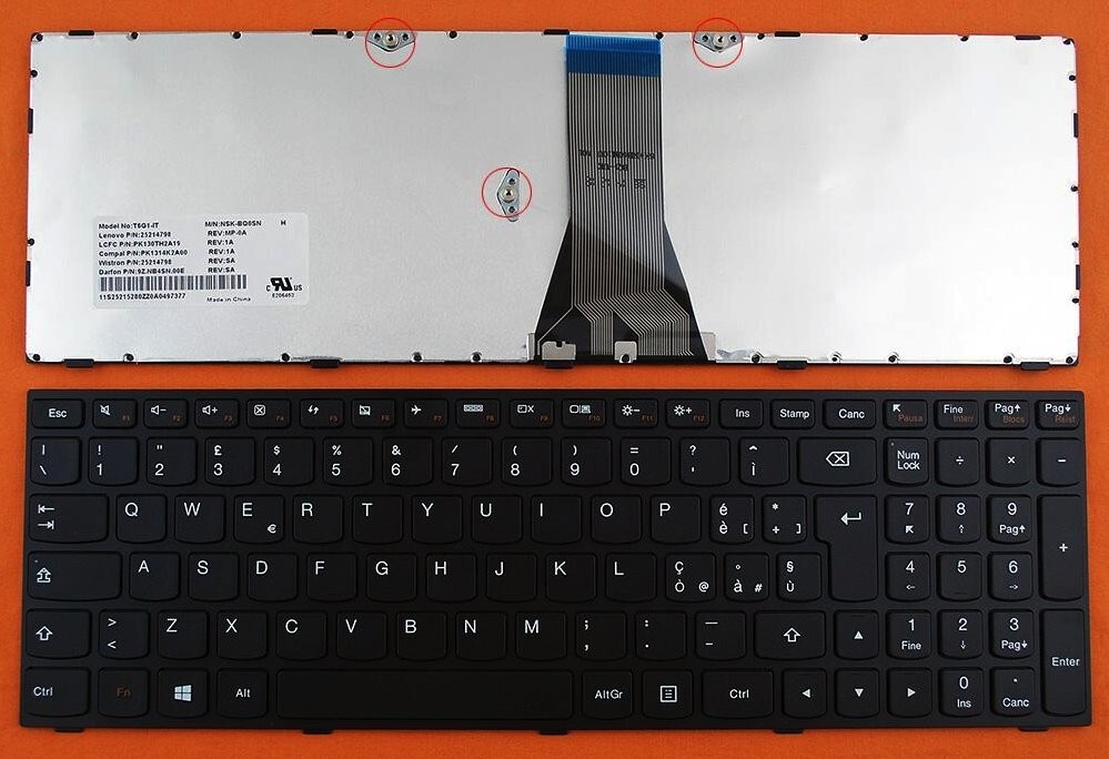 Tastiera italiana per Lenovo T6G1-ITA 25214787 PK130TH2A11 PK1314K2A11 25214787