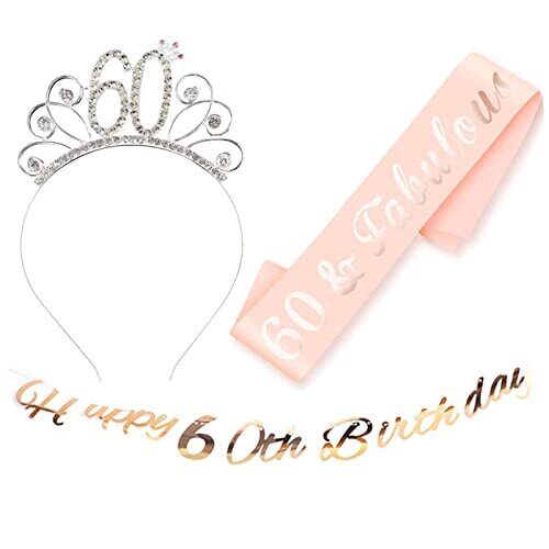 60 Compleanno Fascia Oro Rosa 60 Anni di Compleanno Donna Tiara Birthday (l1u)
