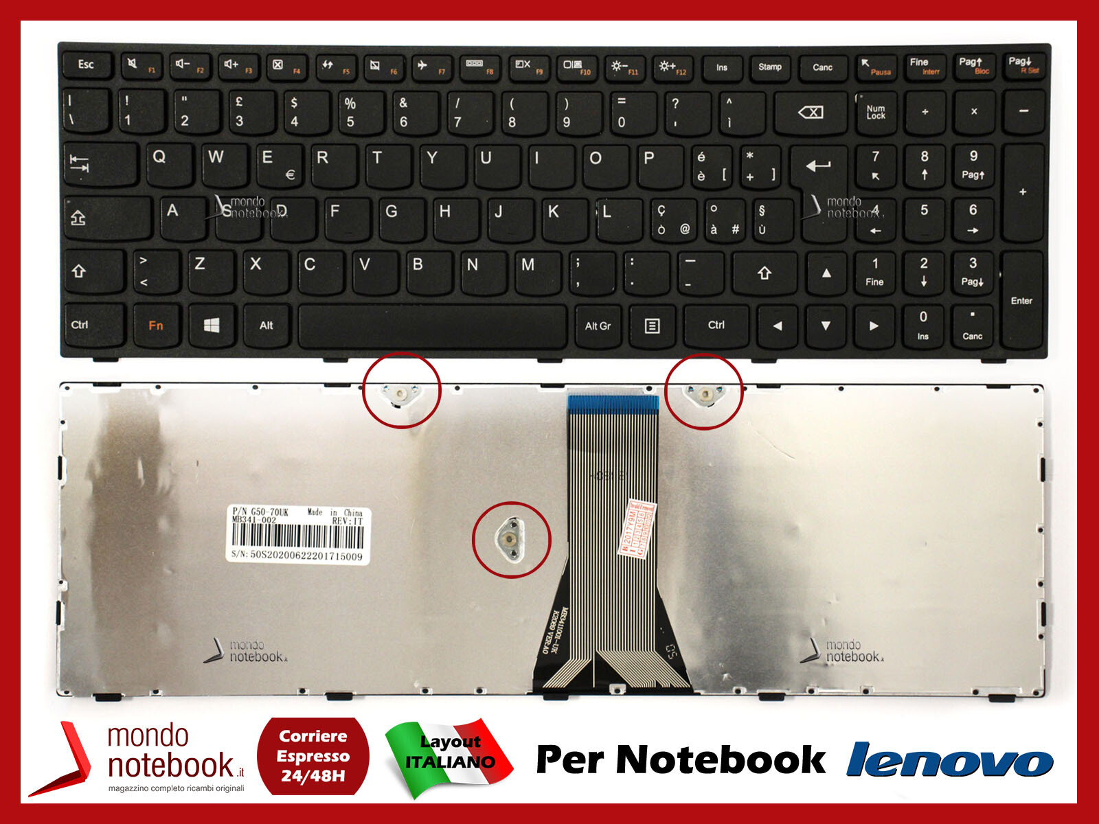 Tastiera Italiana per Notebook Lenovo IdeaPad Z50-75 Z70-80
