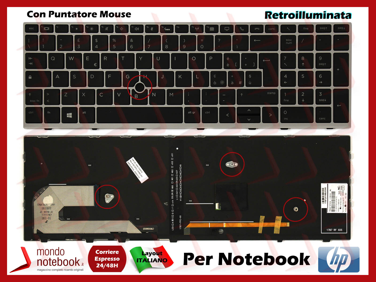 Tastiera Italiana HP ZBook 15u G5 (Frame Silver) Con Puntatore RETROILLUMINATA