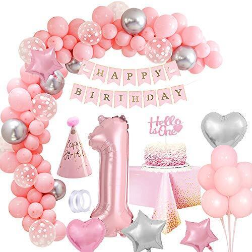 Decorazioni Compleanno 1 Anno Bambina Rosa Palloncini Compleanno Bimba, (L4I)