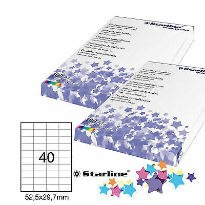Etichetta Adesiva Bianca 100Fg A4 52,5X29,7Mm (40Et/Fg) Starline