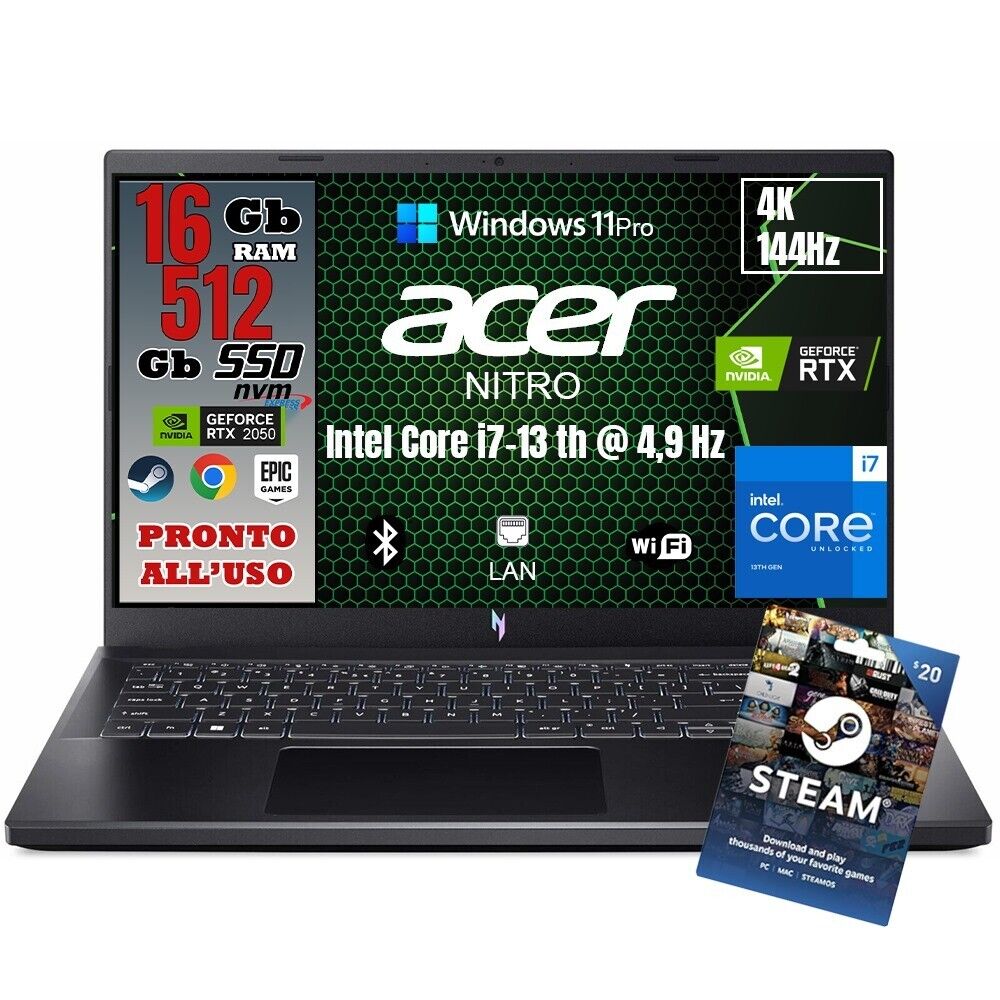 ACER NITRO V15 Notebook Gaming,I7-13620H,RAM 16Gb Ddr5.512Gb SSD.RTX 2050 4GB