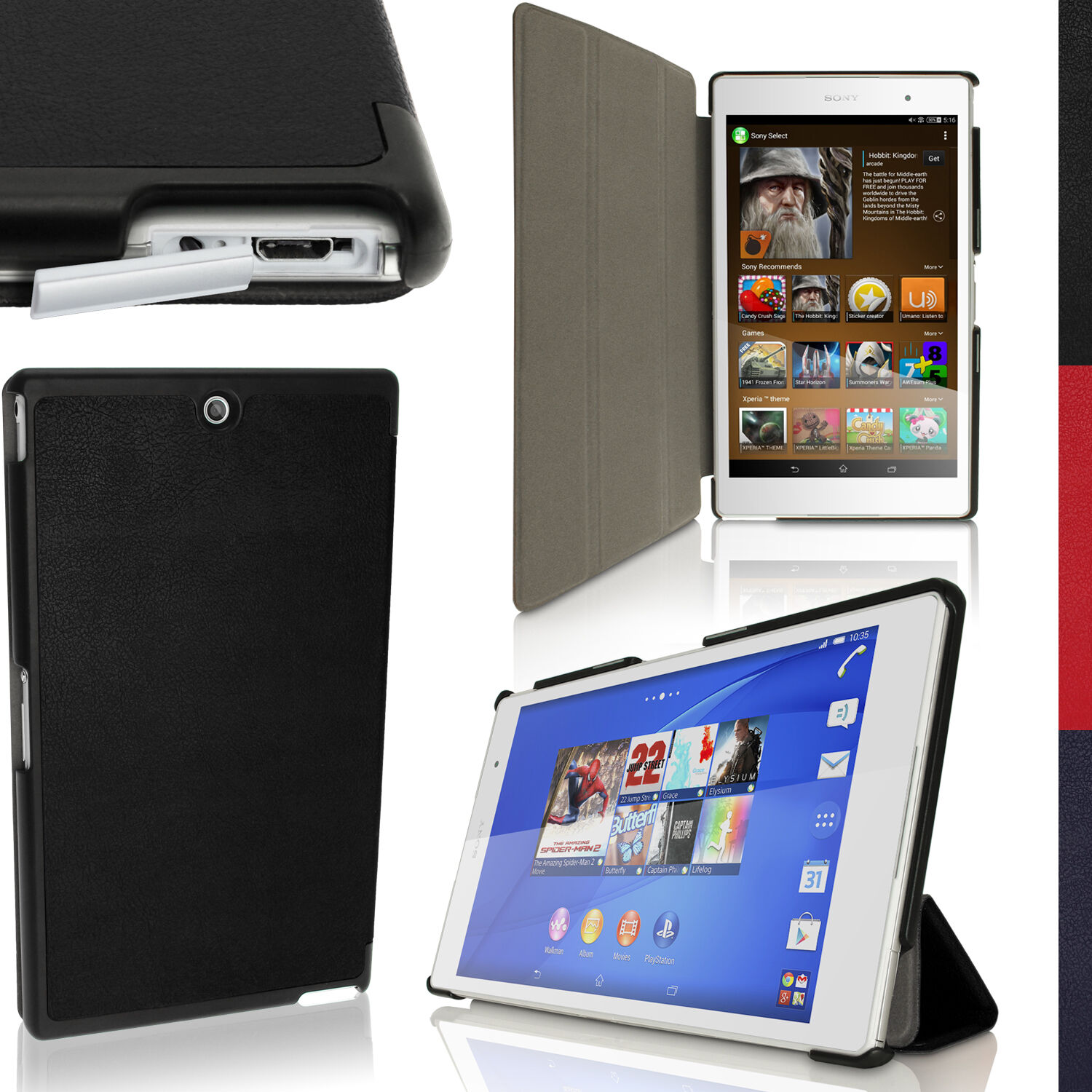 Nero Ecopelle Smart Cover Custodia per Sony Xperia Z3 Tablet Compact Stand Case