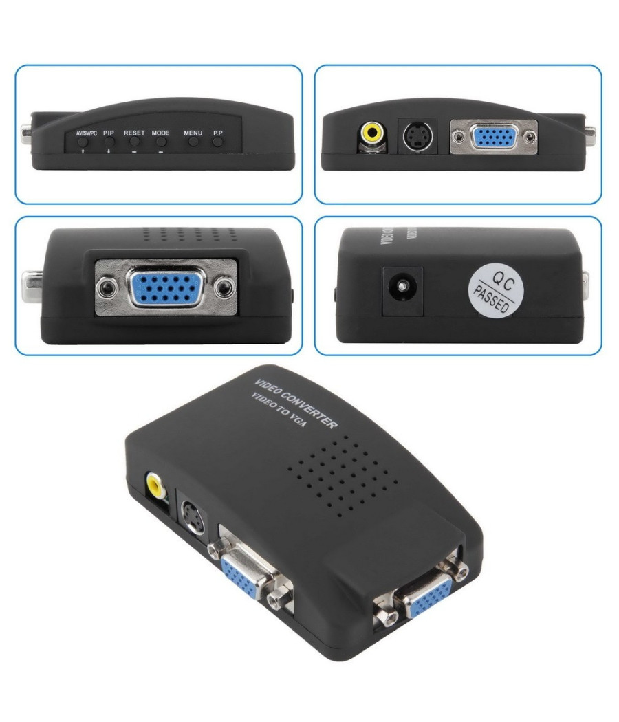 ADATTATORE CONVERTITORE VIDEO DA VGA RCA S-VIDEO IN VGA OUT PC NOTEBOOK NERO