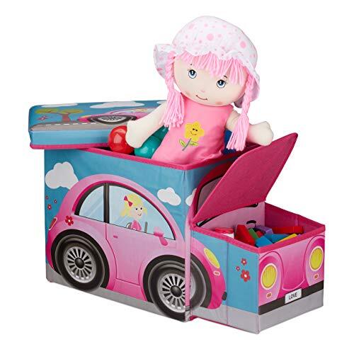 Relaxdays Sgabello Bambini Contenitore Giocattoli con Scomparto, (f3j)