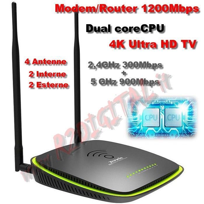 ROUTER MODEM ADSL 1200Mbps TENDA D1201 WIRELESS N300 PRINT SERVER HARD DISK 4K
