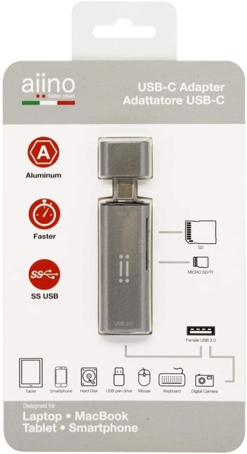 AIINO - 4 in 1 USB-C + SD/TF Card Reader + USB 3.0 I Lettore Scheda di Memoria U
