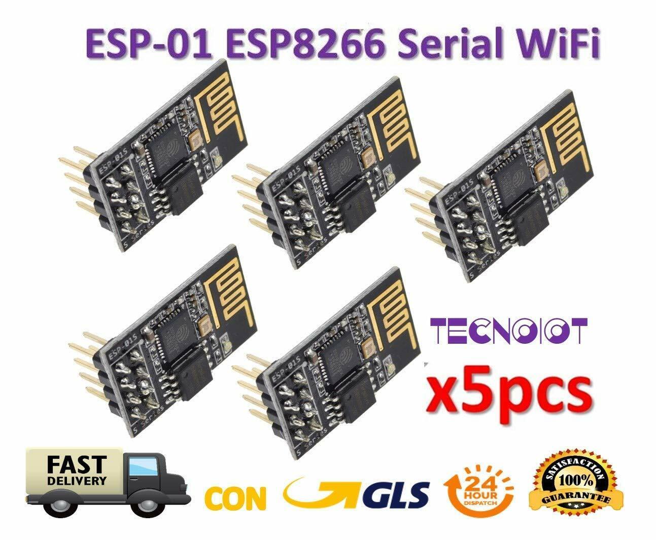 TECNOIOT 5pcs ESP8266 ESP-01 WiFi Serial Wireless Transceiver Module (K5V)