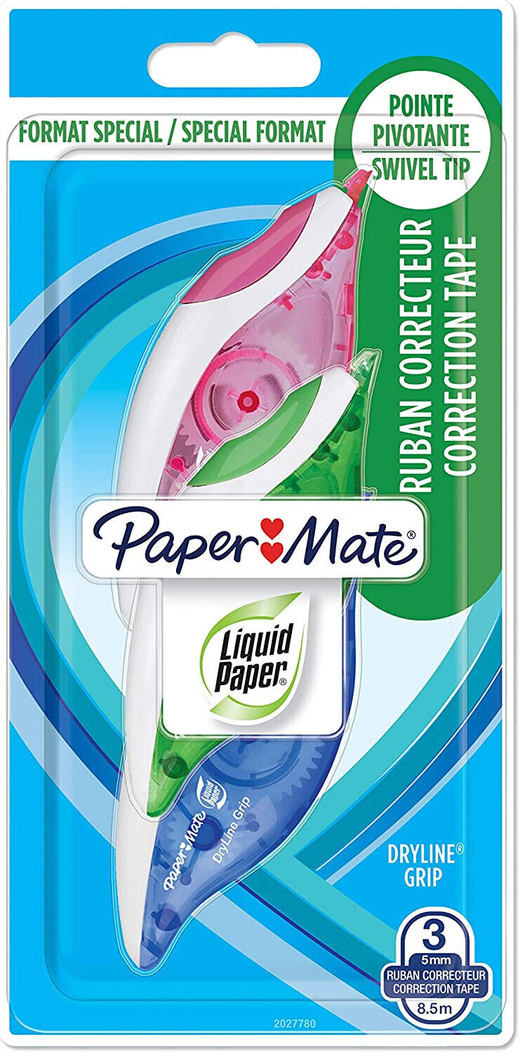 Paper Mate Liquido Carta Dryline Grip Per Correzione Nastro 3 Confezione Rosa
