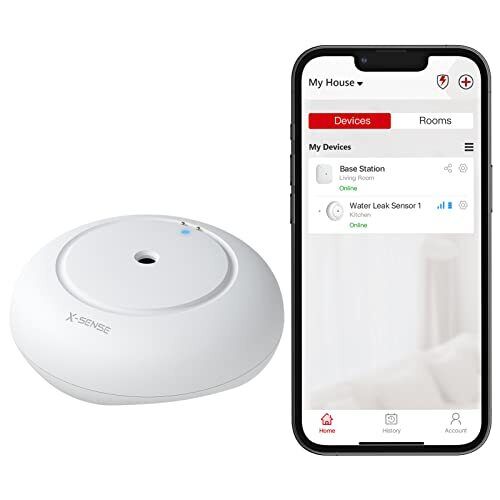 X-Sense Rilevatore d'acqua Wi-Fi con batteria, sensore d'acqua IP66, (O6w)