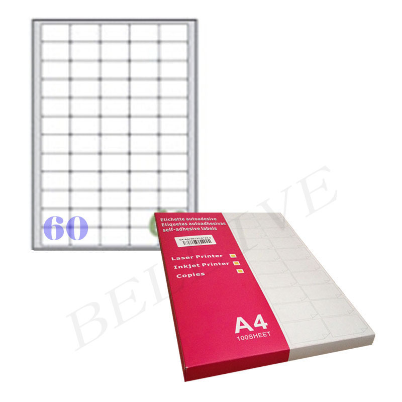 100 Foglio Etichette adesive formato A4 165G 37,5X23,5mm 60 etichette per foglio