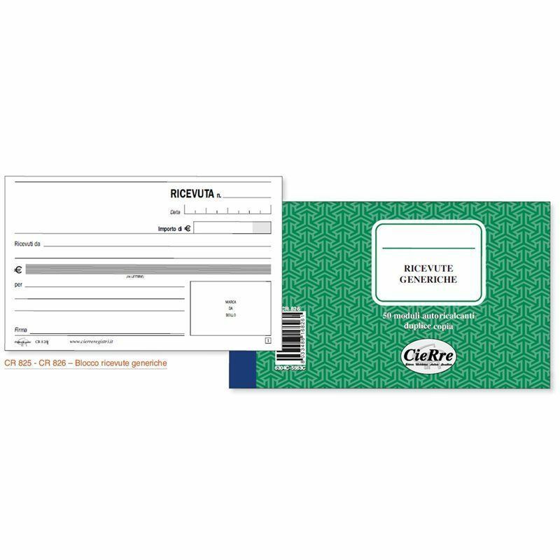 blocco ricevute generiche cm 10x17  50x2 fg cr 826  2 copie autoricalcante cierr