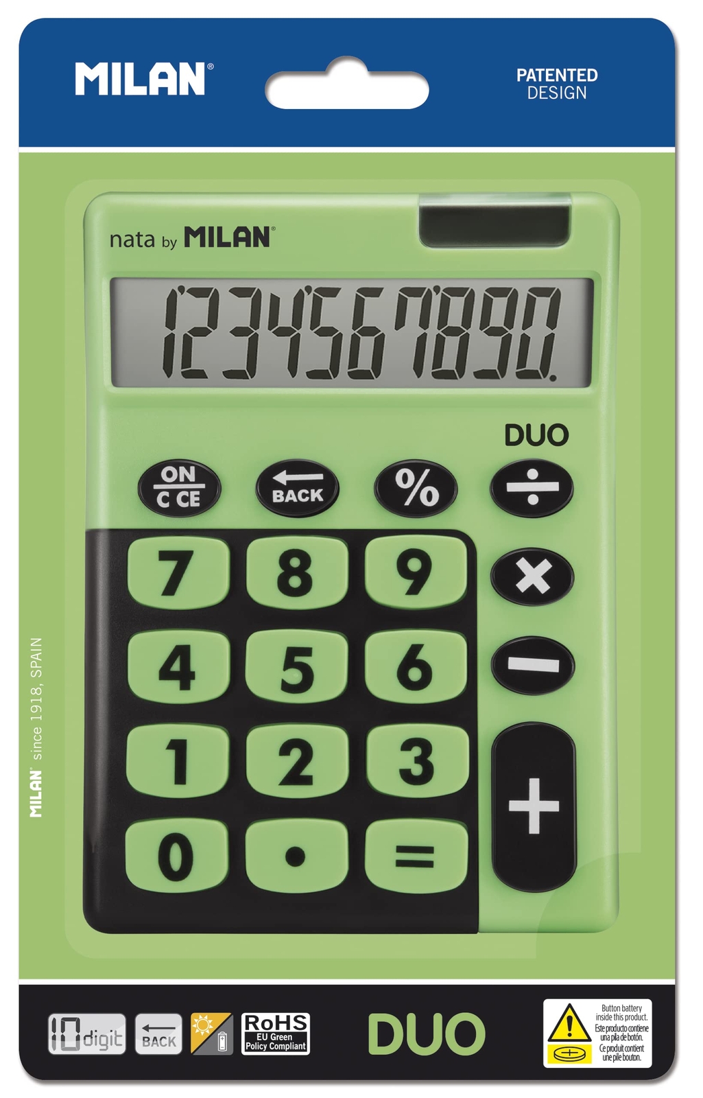 Blister calculadora 10 dígitos teclas Grandes Duo Verde