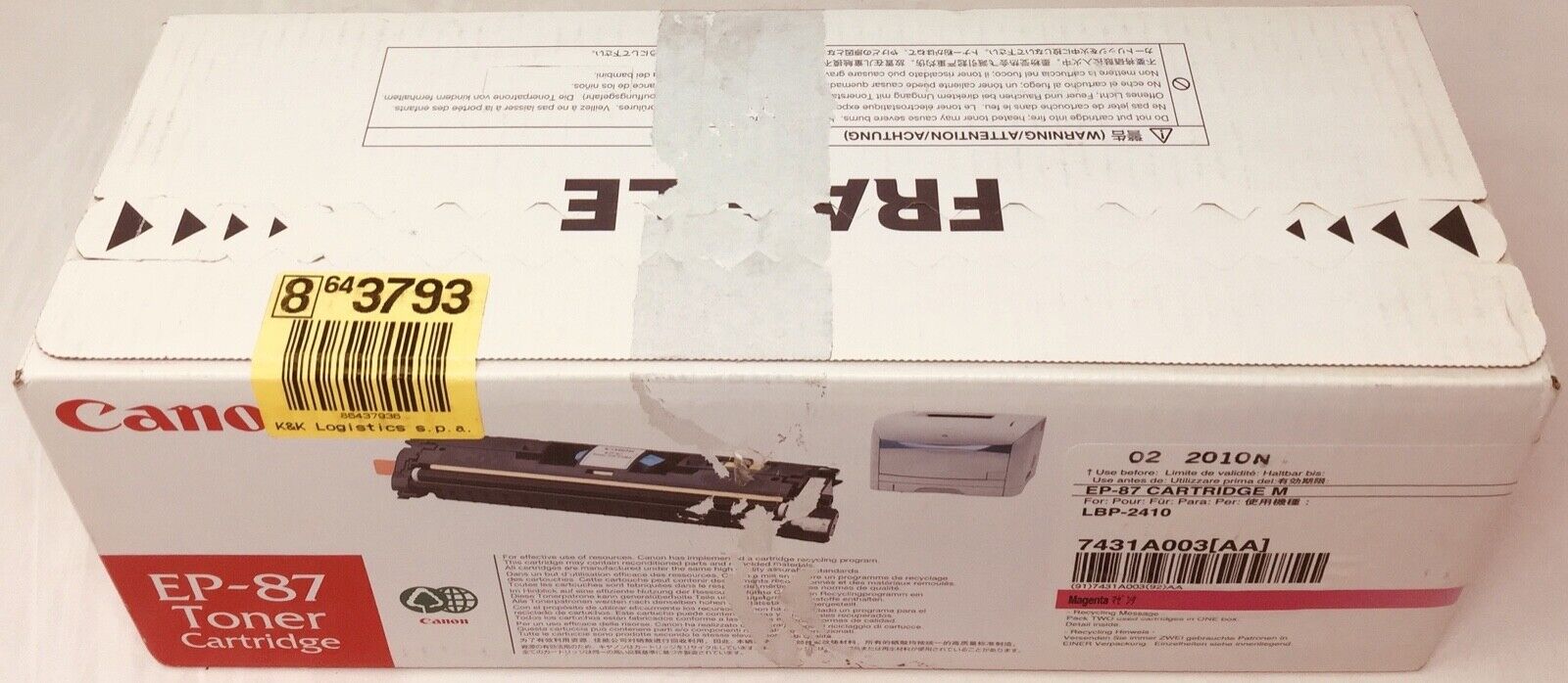 CANON 7431A003 EP-87M TONER ORIGINALE MAGENTA PER CANON LBP-2410 (4.000 PG)