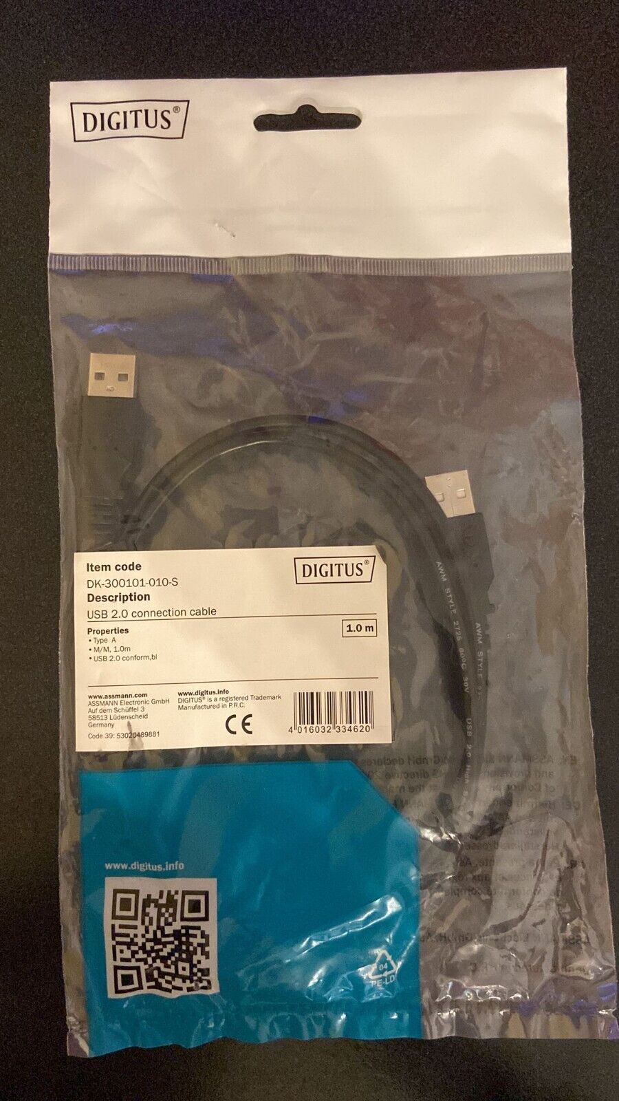 CAVO DI CONNESSIONE USB 2.0 DIGITUS DK-300101-010-S (A/N DK-300101-010-S) nuovo