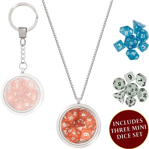 DND Set Dadi Ciondolo/Portachiavi - Inclusi 3 Mini Dadi Poliedrici - (n4e)