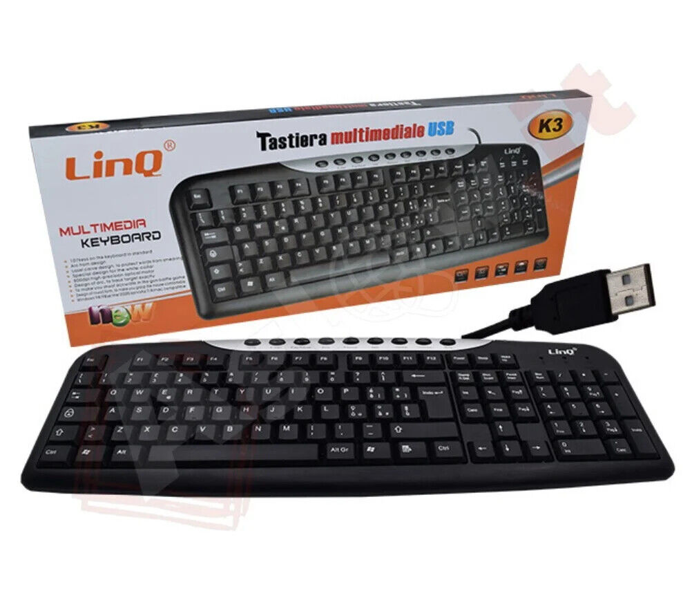 Aglow.it Tastiera Multimediale Usb wired K3, Tastiera mini slim con cavo usb, Co