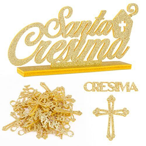 Decorazione Cresima Centrotavolo Scritta Santa Cresima Oro Glitter Feltro (f3d)