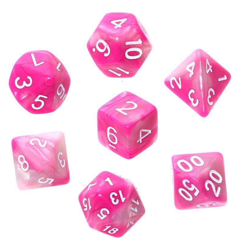 Rebel Set di dadi RPG bicolore: rosa e bianco, numeri bianchi (r7n)