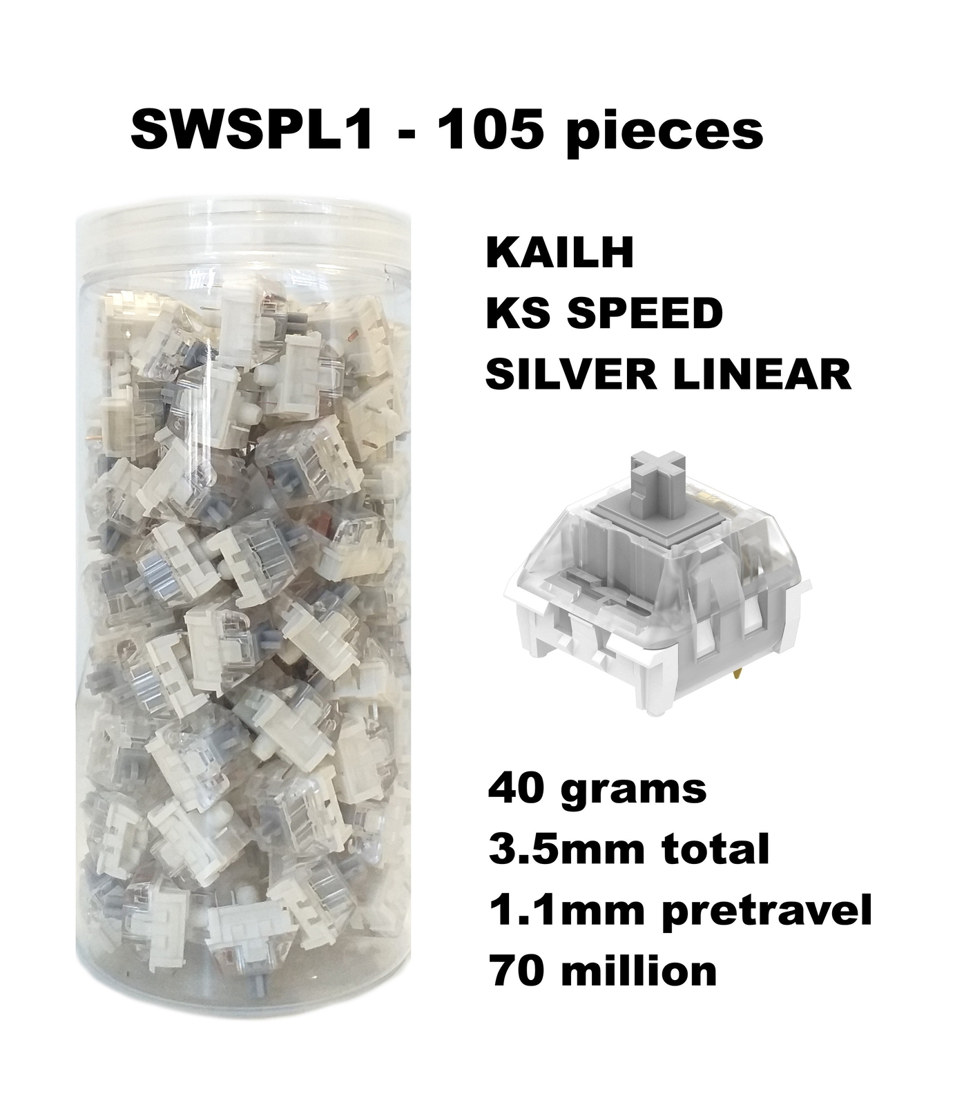 SET 105 SOTTOTASTI SWITCHES KAILH KS SPEED SILVER LINEAR