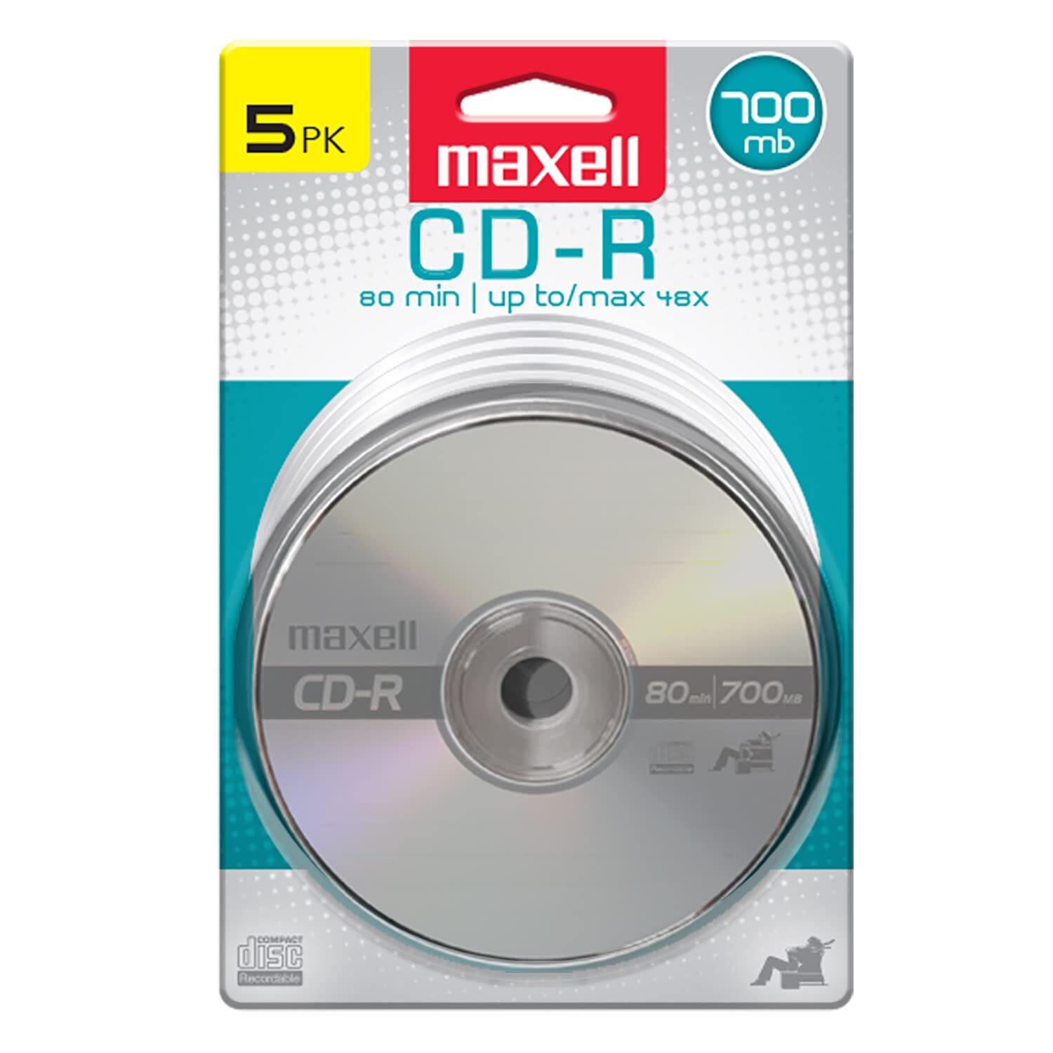 Maxell 648220 CD-R 700 5PK CD Recordable Disc 48X 700MB 80 Minute 5 Pack Carded