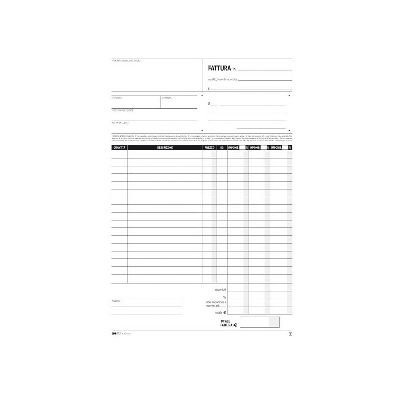 Blocco FATTURE a 3 ALIQUOTE IVA da 33 fogli Autoricopianti 3 copie 29.7x21 cm.
