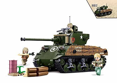 Sluban Klemmbausteine-WWII-M4A3 (76W) Medium Tank, M38-B1110 (g4Q)