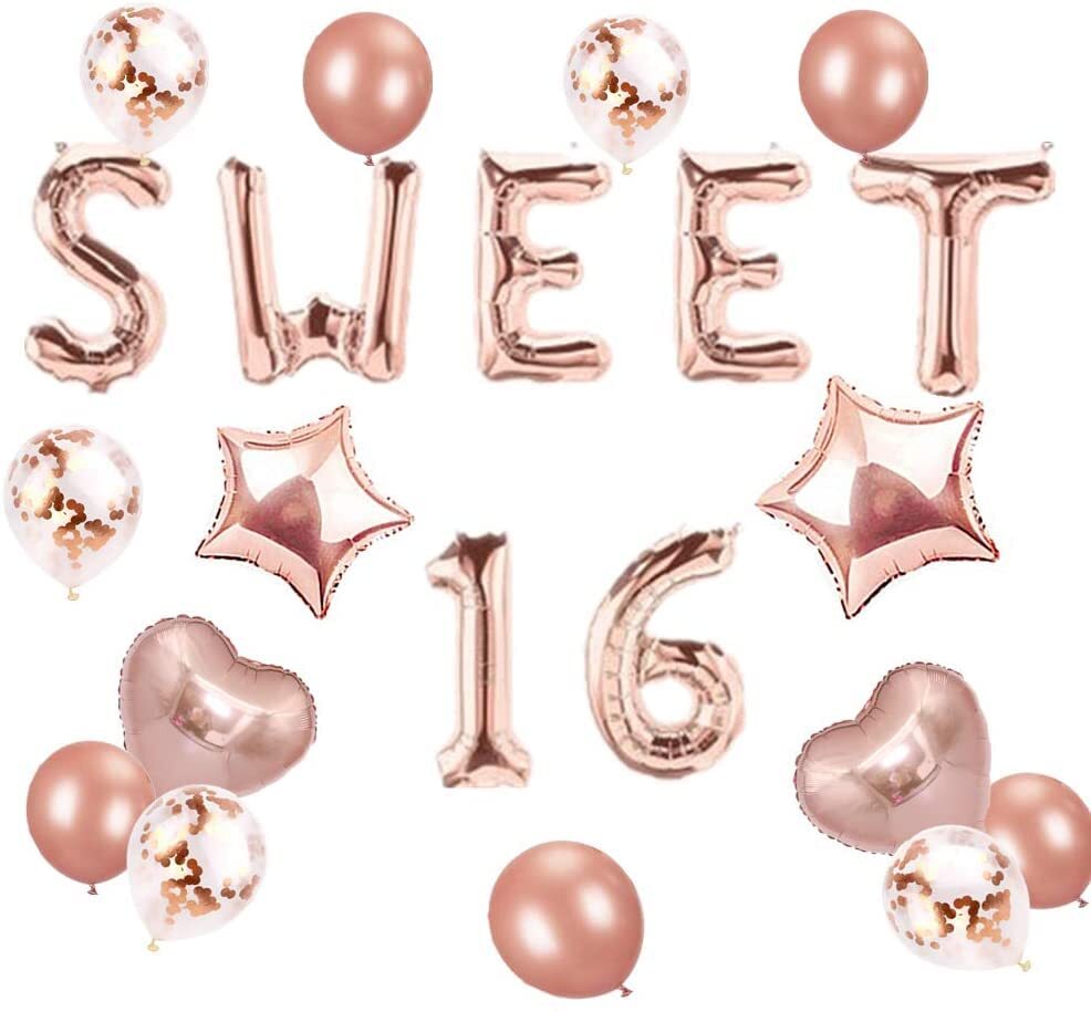 JeVenis Rose Gold Sweet 16 palloncini Sweet 16 Banner Balloons Sweet (K4t)