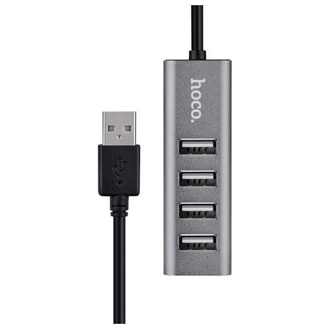Hoco Hub Originale Multiporta Ciabatta 4x Usb 2.0 Con Cavo Usb Grey Alluminio