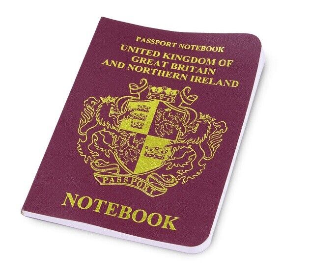 Block notes a forma di passaporto inglese