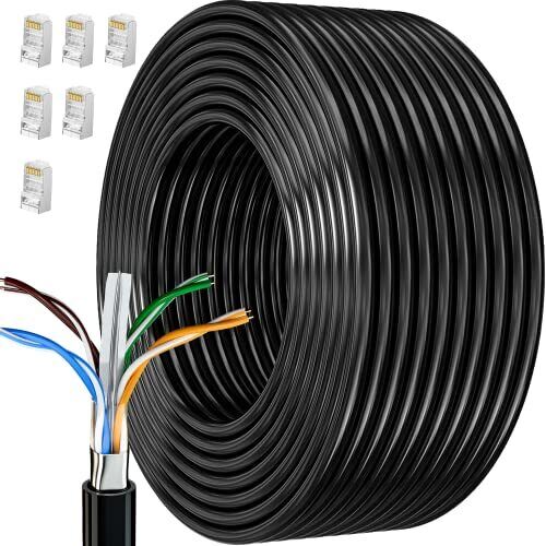 Cavo Ethernet Cat6 30 Metri, Bobina Cavo Lan per Esterno Cat 6 Schermato (W7b)
