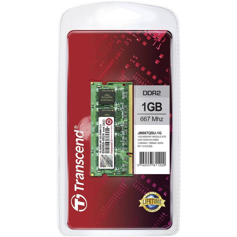Modulo memoria Laptop Transcend JetRam JM667QSU-1G 1 GB 1 x 1 GB RAM DDR2 667