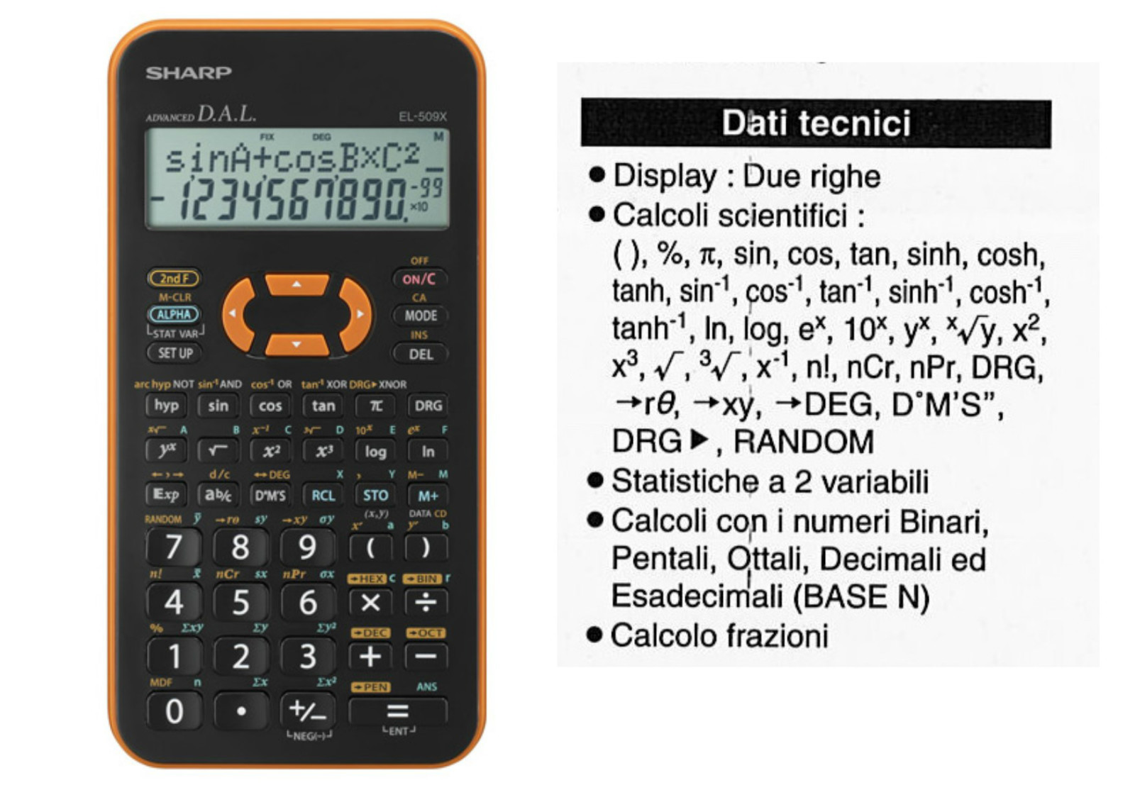 Calcolatrice Scientifica Sharp EL509 273 Funzioni