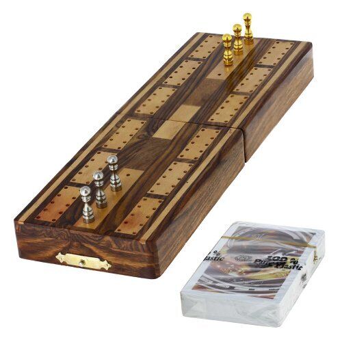 Ajuny Gioco da Tavolo Tradizionale in Legno Cribbage con pioli e Carte in (V5G)