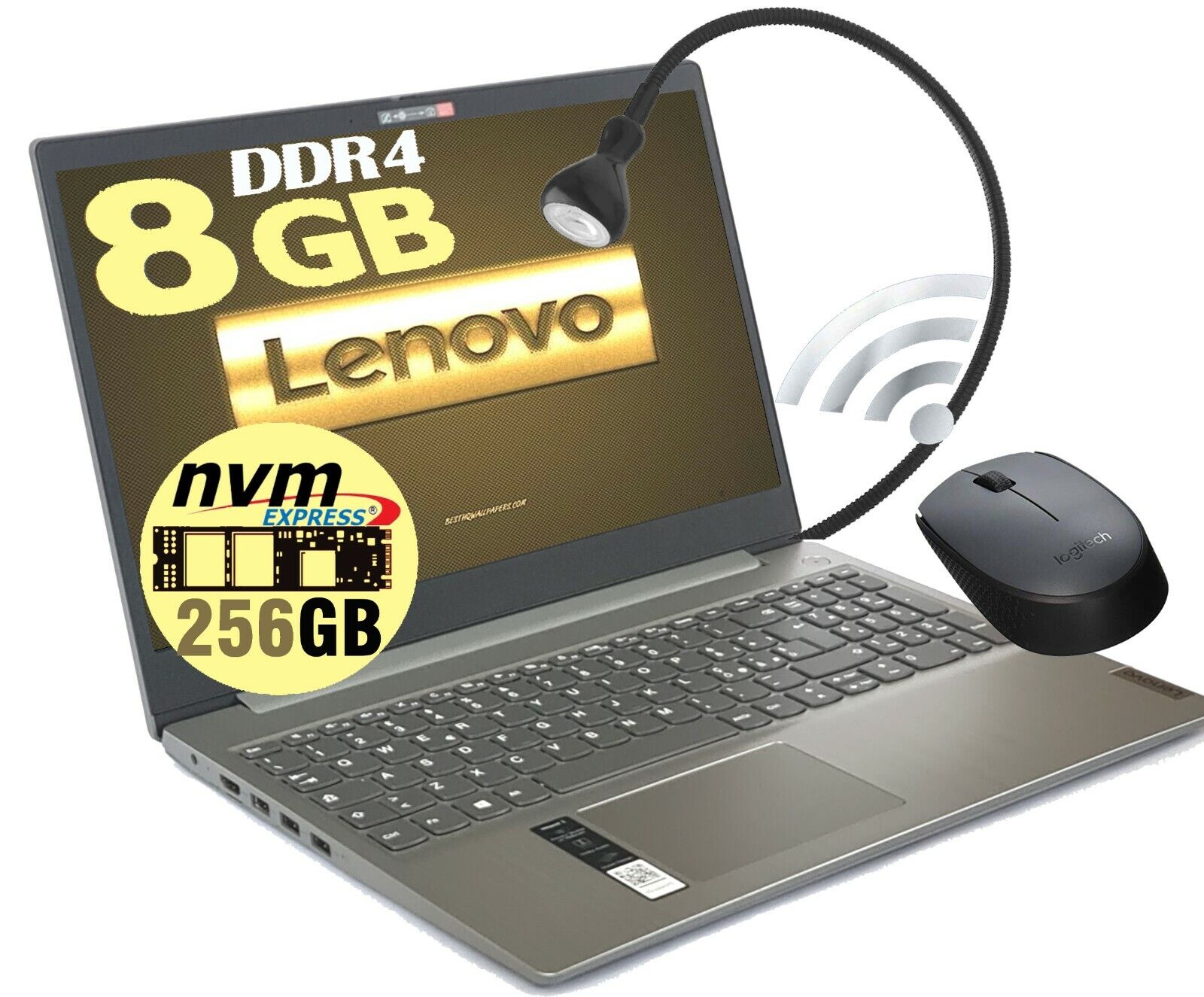 NOTEBOOK LENOVO IdeaPad 3 Silver 15,6" AMD A4 8gb ssd 256Gb Win10 pro Mouse Wifi
