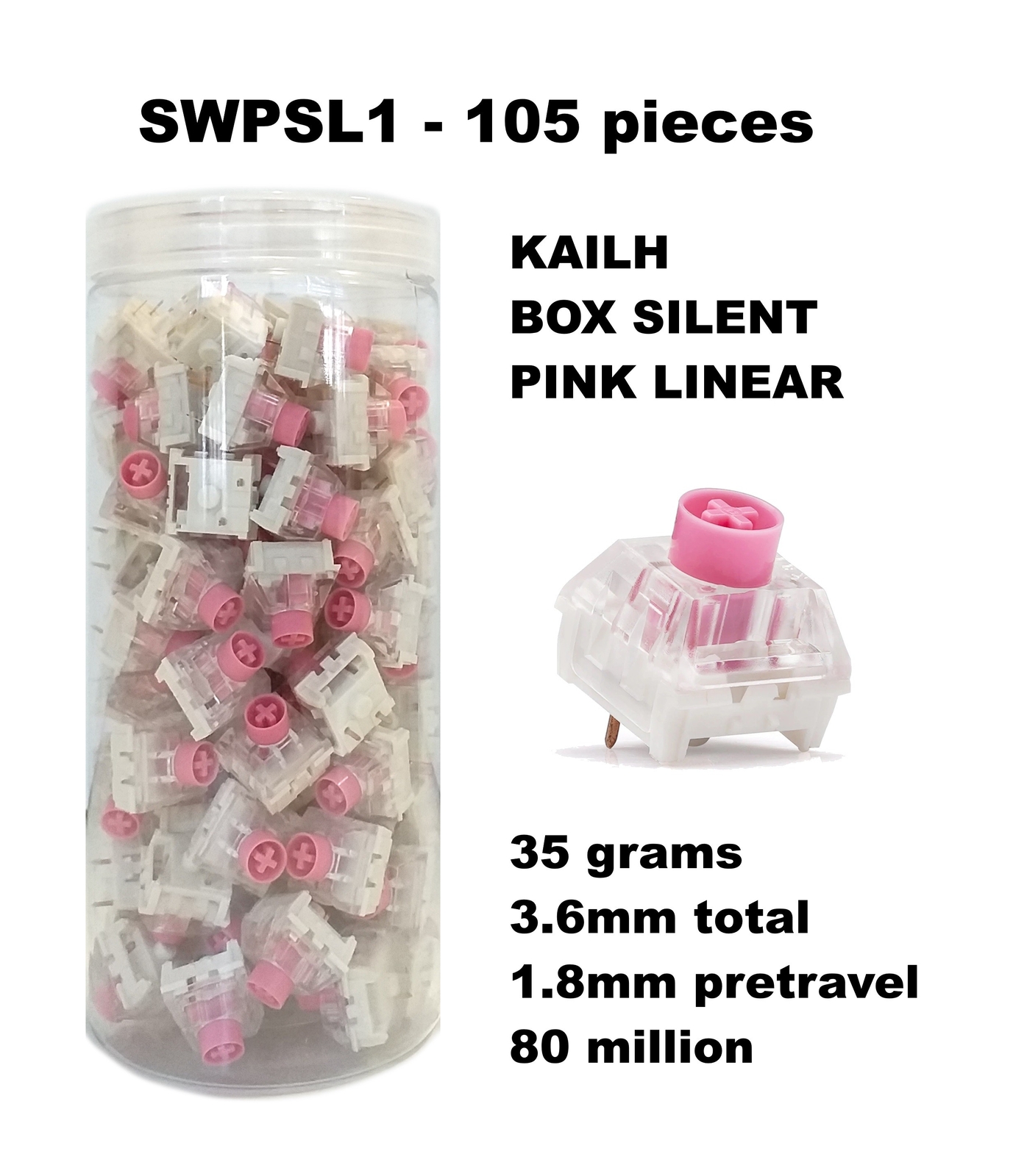 SET 105 SOTTOTASTI SWITCH KAILH BOX SILENT PINK LINEAR