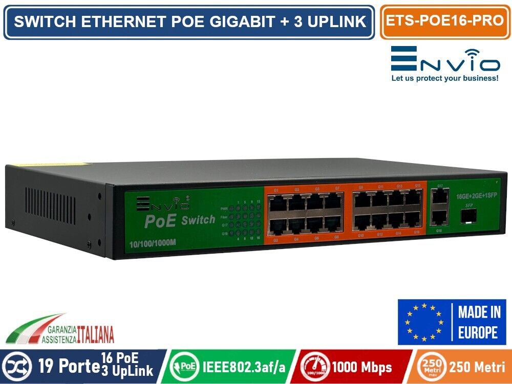 19 PORTE SWITCH ETHERNET POE GIGABIT 16 PORTE GE + 2 UPLINK GE + 1UPLINK GE SFP.