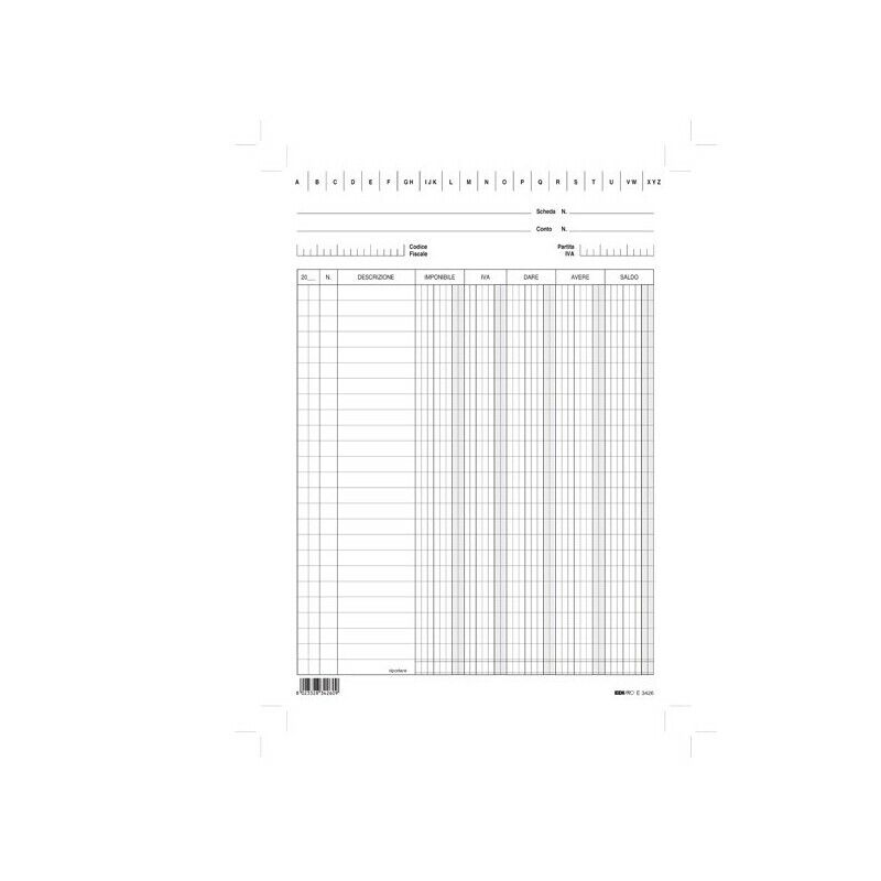 100 Schede Verticali 24x17 cm Dare/Avere/Saldo/Iva E3426Bl EDIPRO