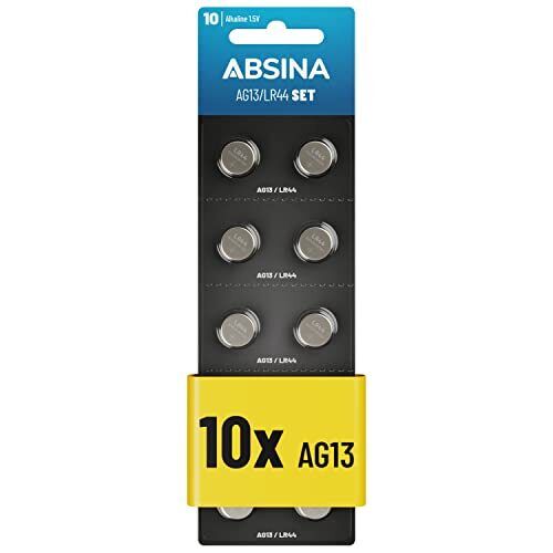 ABSINA LR44 AG13 Batterie a bottone - Pacco da 10 - Batterie LR44 da 1,5 (r3k)