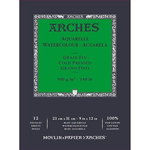 Arches- Bloc Enc 23 x 31 12H Aquarelle 100% Fine 300 g Blanc Nat, Colore (i5z)