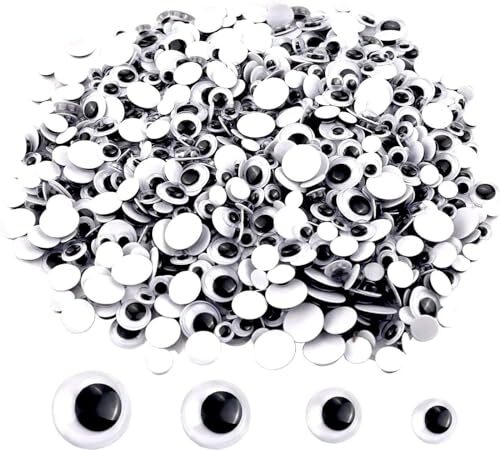 Upins - Occhi finti autoadesivi, bianchi e neri, da 6 mm, 8 mm, 10 mm, 12 (E0i)
