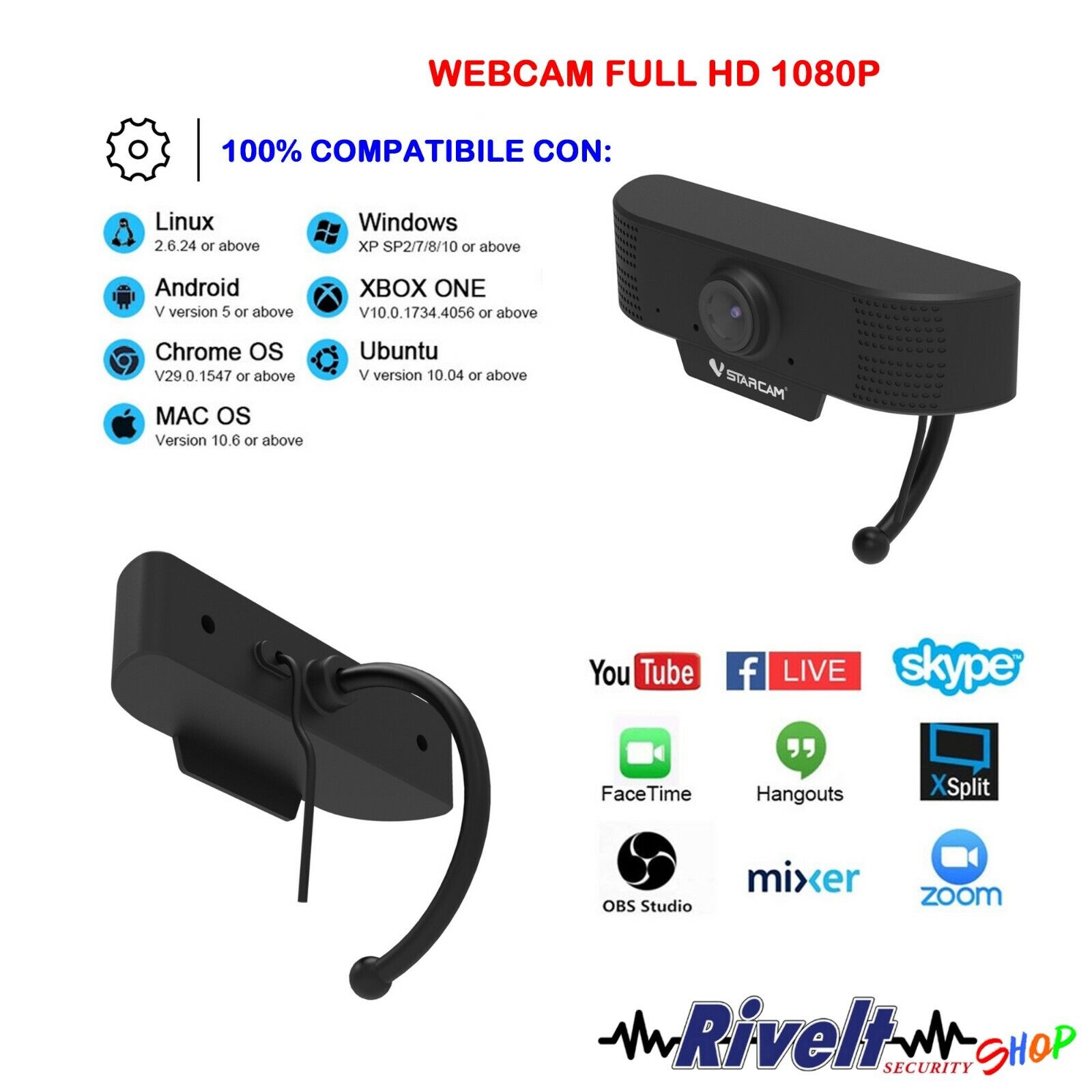 WebCam PC 1080P Full HD Computer Videolezioni Videoconferenze Skype Teams Audio