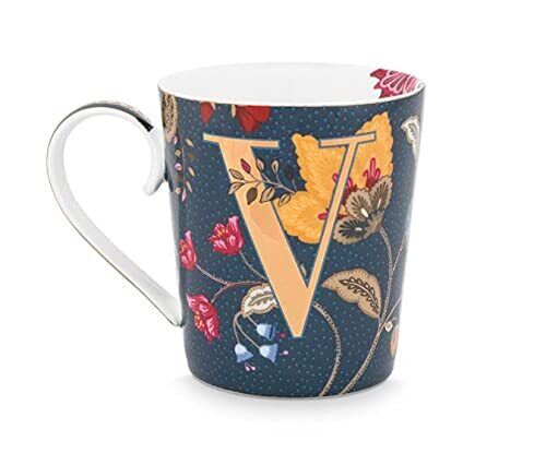 Pip Studio Tazza con lettere floreali, 350 ml, colore: blu (v4p)