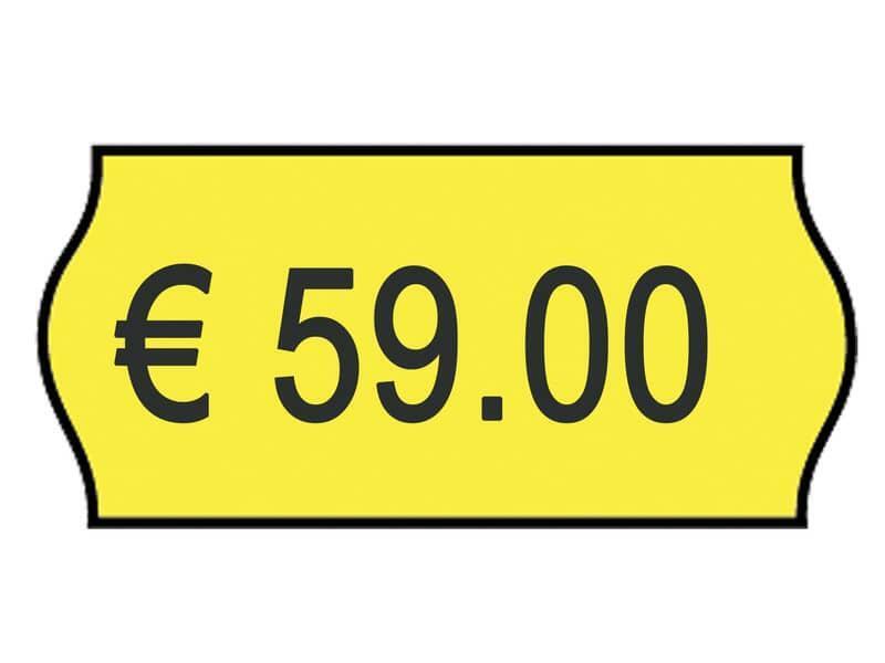 Rotolo da 1000 etichette per prezzatrice Printex sagomate 26x12 mm giallo perm.