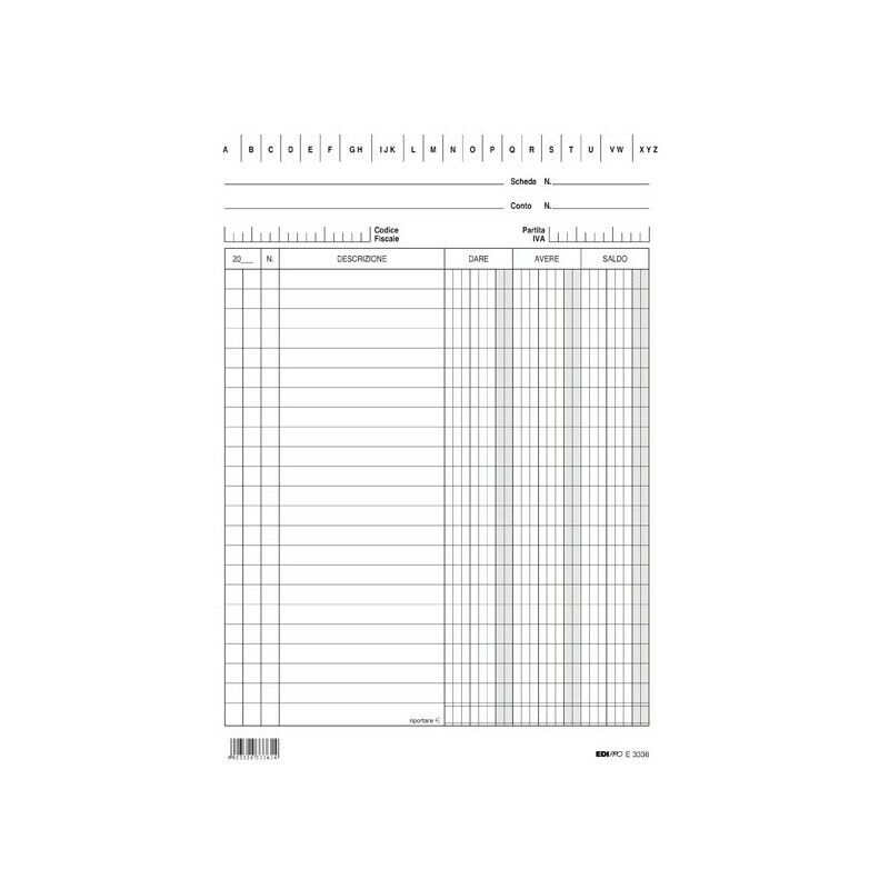 Schede VERTICALI 21x15 cm DARE / AVERE / SALDO E3336 da 100 Fg. EDIPRO