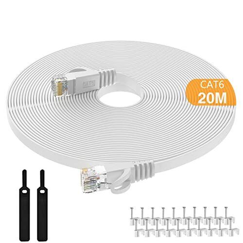 Lovicool Cat 6 Lan Cable 65 ft White Flat Internet Network Cable Computer (G1d)