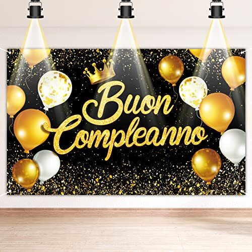 Decorazione Buon Compleanno Oro Nero Festone Compleanno Grande Sfondo (g6s)